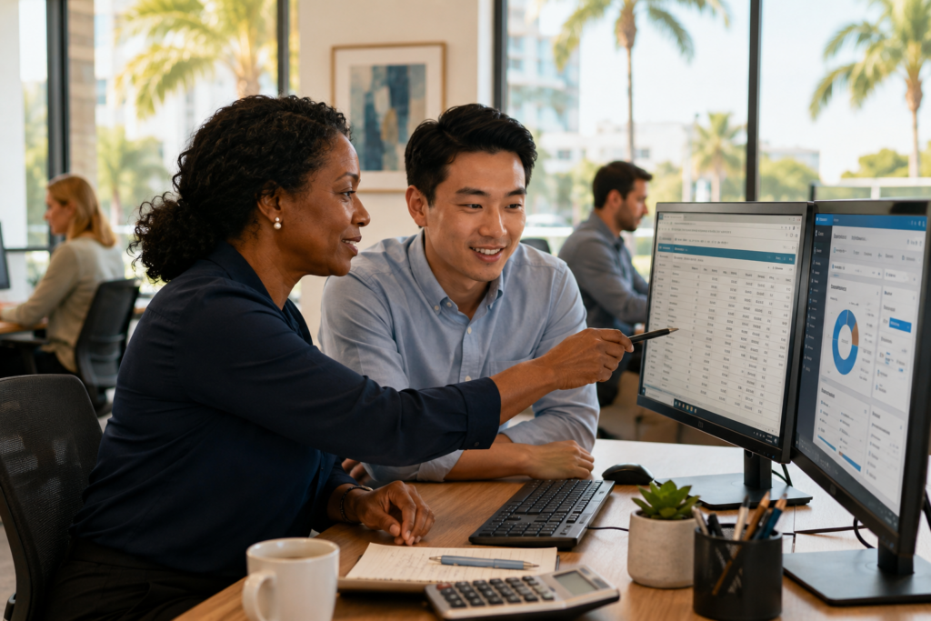 Collaborative workspace with sunny view