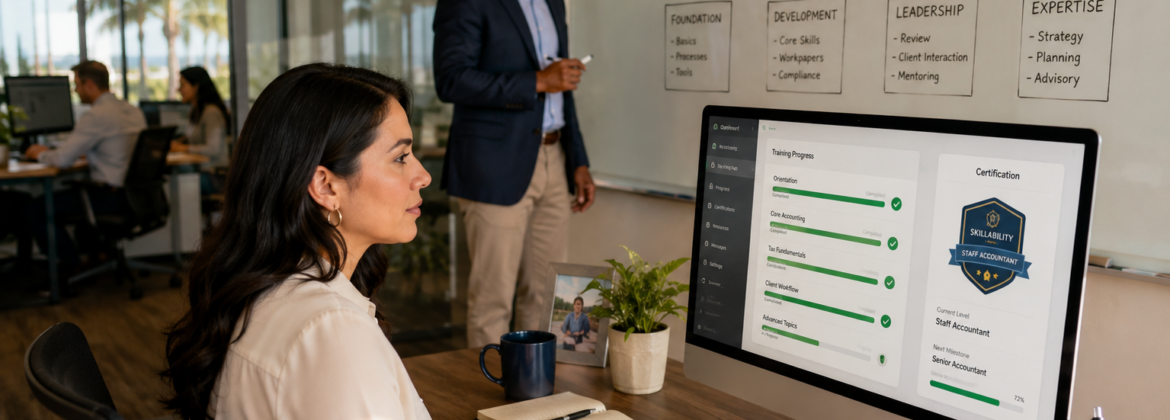 Focused employee in modern office workspace