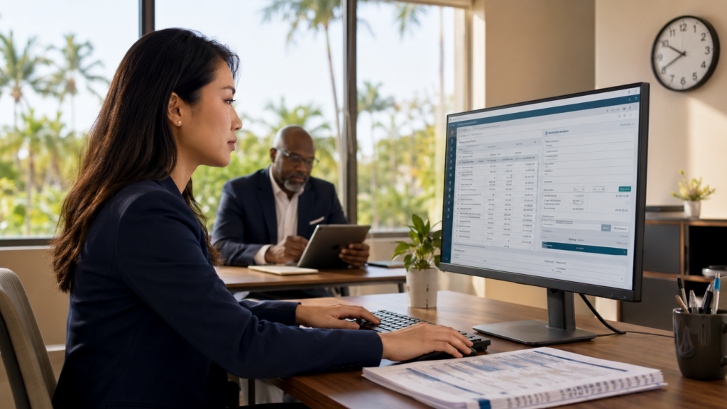 Focused work in a bright office