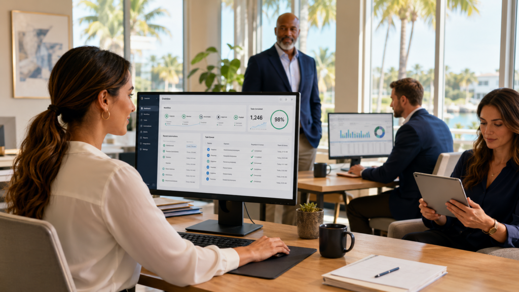 Modern office with team collaboration