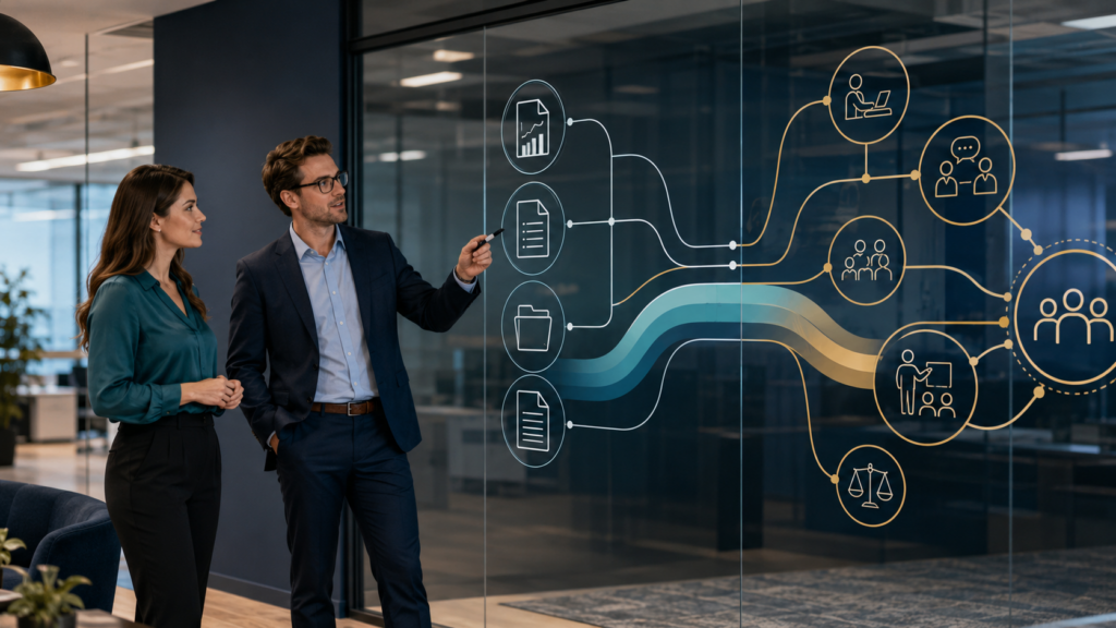 Accounting employee development pathway connecting current staff responsibilities to next-role CPA firm capabilities.