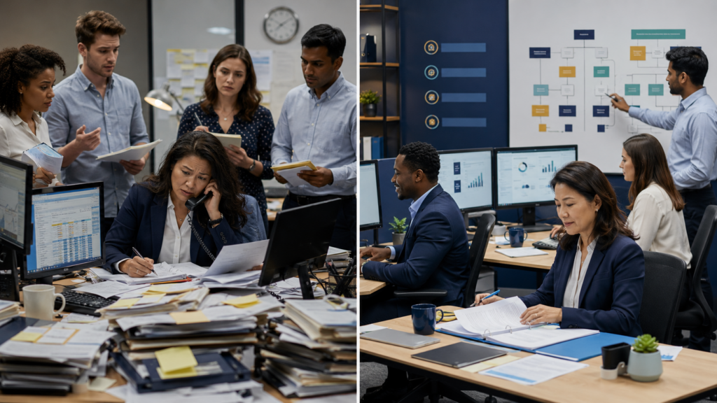 Comparison between an accounting manager bottleneck and a CPA firm using structured delegation to create manager capacity.