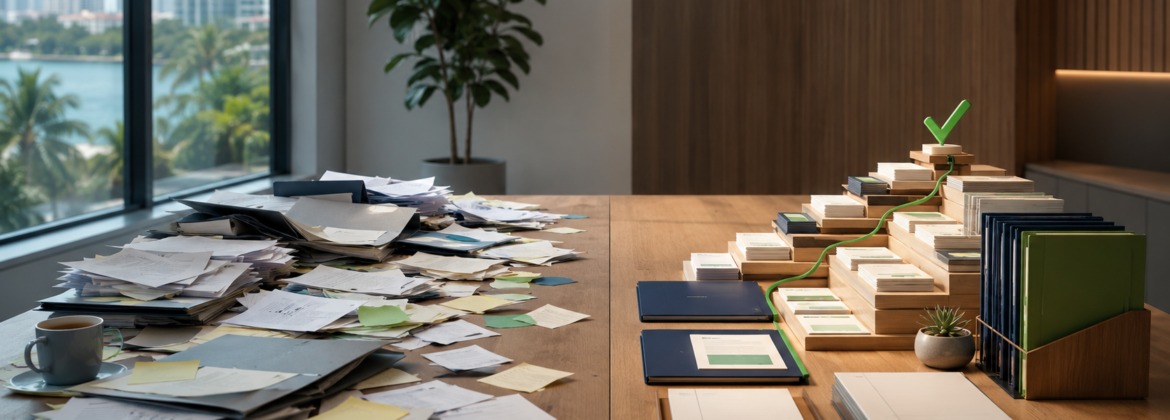 Modern office organized vs chaotic styles