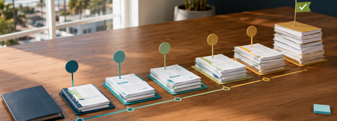 Project workflow with coastal office view