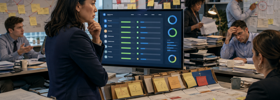 CPA firm engagement dashboard appearing organized while hidden deadline, quality, scope, and staffing risks build.