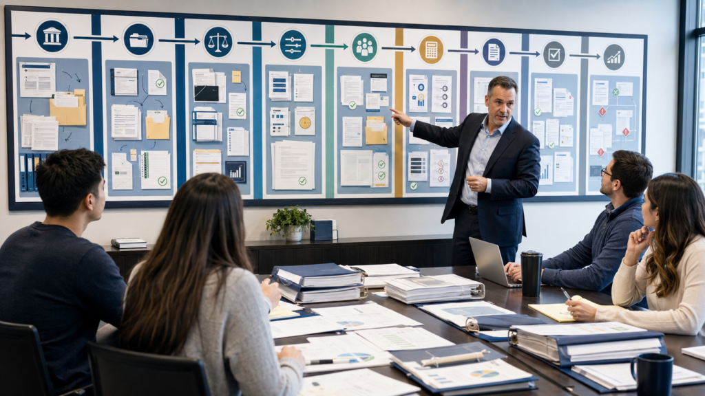 CPA tax manager training staff accountants to prepare review-ready Form 1120 C corporation returns using reconciled books, book-to-tax adjustments, Schedule L, Schedule M-1, tax payments, and supporting workpapers