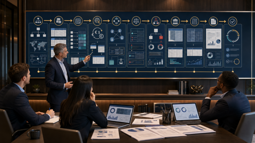 CPA manager training staff accountants to convert entity trial balances into consolidated financial statements using mapping, currency translation, intercompany eliminations, noncontrolling interests, and reviewer-ready workpapers