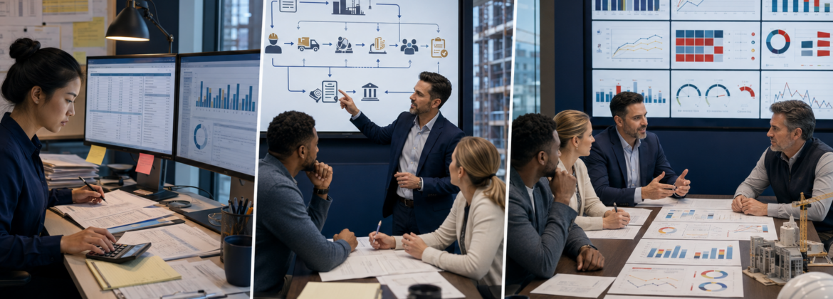 CPA firm staff learning construction job costing, WIP, billing, cost-to-complete, margin analysis, contractor cash flow, and advisory decision support