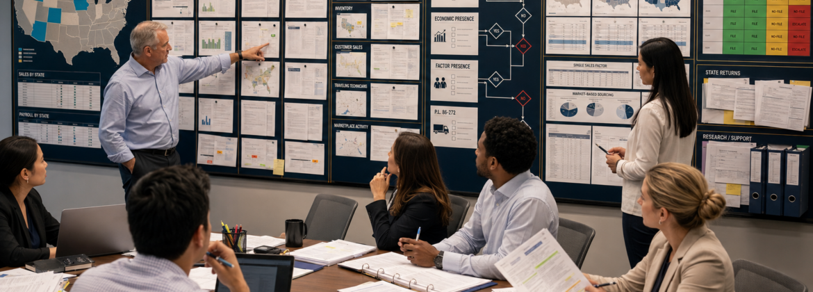 CPA tax manager training staff accountants on multistate nexus, apportionment, sourcing, and state filing judgment