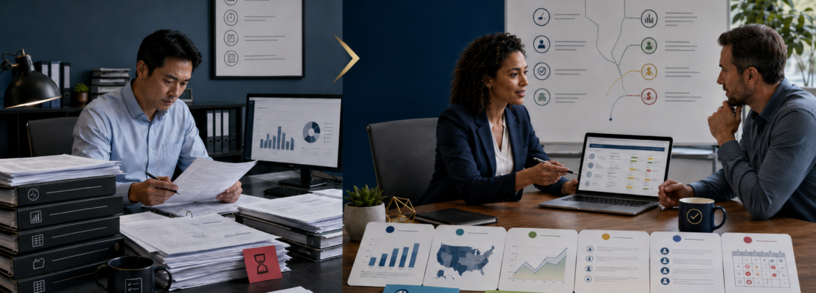 CPA team moving from completed tax return preparation to forward-looking tax projections, planning scenarios, client decisions, and action deadlines