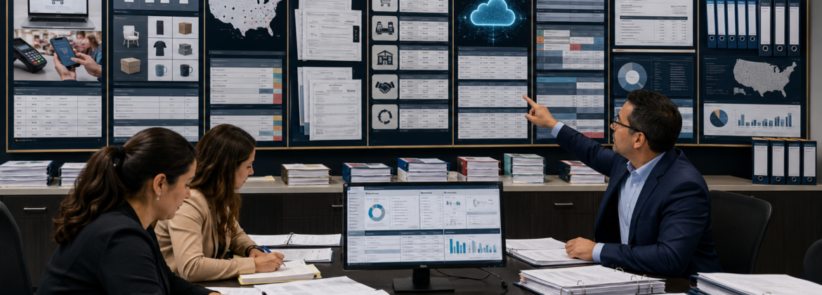 CPA firm bookkeepers preparing review-ready sales tax returns from ecommerce transactions, exemption records, marketplace sales, reconciliations, and tax workpapers