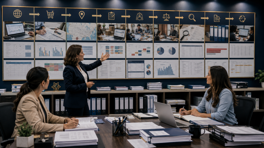 CPA manager training bookkeepers to move sales transactions through taxability, exemption, sourcing, reconciliation, sales tax return preparation, and review