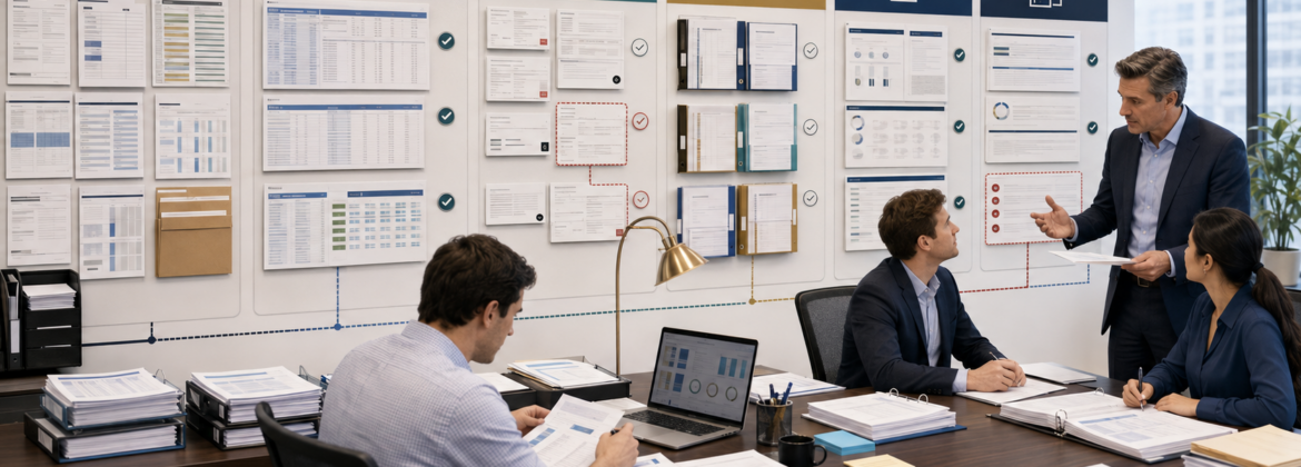 CPA tax team building a traceable tax return from source documents through workpapers, tax adjustments, return lines, diagnostics, and reviewer conclusions