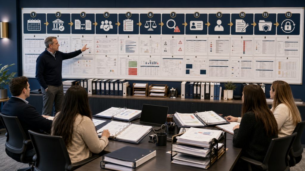 CPA manager training bookkeepers to reconcile year-end accounts, prepare W-2 and 1099 populations, document adjustments, and close the accounting year